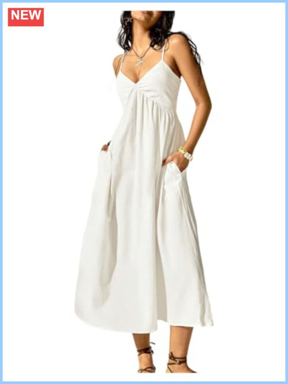 Women's Spaghetti Strap V-Neck Long Casual Summer Dress